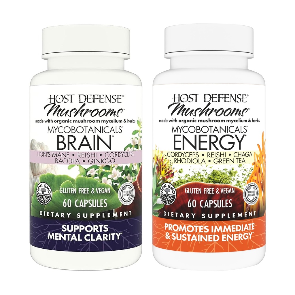 Hoste Defense Bundle with MycoBotanicals Brain* Capsules, 60 Count & MycoBotanicals Energy* Capsule, 60 Count - Support Memory & Focus - Support Sustained Energy*