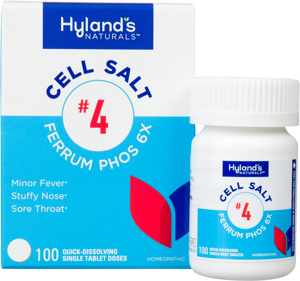 Hyland Nr. 4 Celulele de sare Ferrum Phos 6X Tablete, Decongestionant și Sinus Relief, Inflamație Supliment, Relief Natural de Rece și Fever Simptomele, Tablete de dislocare rapidă, 100 Conte