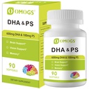 OMOGS Algae DHA - 600 mg Omega-3 DHA Softgels, cu fosfatidilserină și ulei de nuc, susține funcția creierului sănătos, viziune, ochi și memorie, gluten gratuit, ulei de alge non-GMO Vegan, 90 Softgels