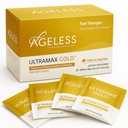 Ageless UltraMAX aur - HGH Anti-Aging Supliment pentru femei si barbati - Întinerire piele, Restaureaza Aspect Tineret, Boosts Energie & Somn, Efervescent Pulbere - Valencia Orange Flavor - 22 Pachete
