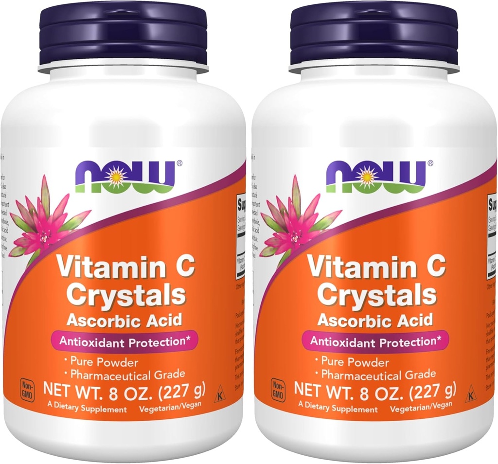 Suplimente now, cristale de vitamina C (acid ascorbic) Pulbere, protecție antioxidantă*, 8-Ounce (Pachet de 2)