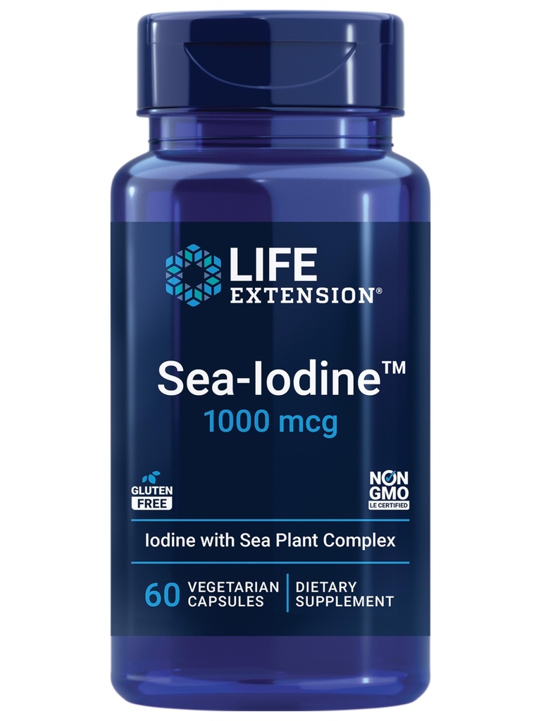 Life Extensie Sea-IodineTM, alge şi vezicii urinare derivate de iod, susţine niveluri sănătoase ale acestui Nutrient esenţial pentru sănătatea tiroidiană şi dincolo de, non-GMO, gluten-free, vegetarian, 60 capsule