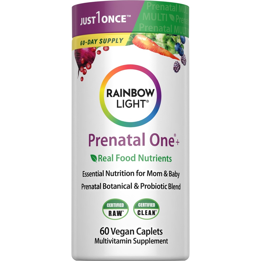 Rainbow Light High-Potență Prenatal One Multivitamine, Sănătate Prenatală Multivitamine susține sănătatea mamei și dezvoltarea copilului, cu vitamina C, Vegan, 60 Conte