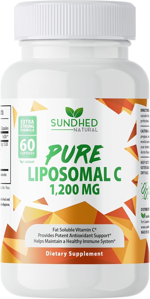 Vitamina lipozomala pură C - 1200 mg Sistem imunitar & Colagen Health Booster, ajută vitaminele pielii anti- imbatranire, ascorbat de sodiu, lecitina de floarea-soarelui, Lipo Spheric - 60 capsule