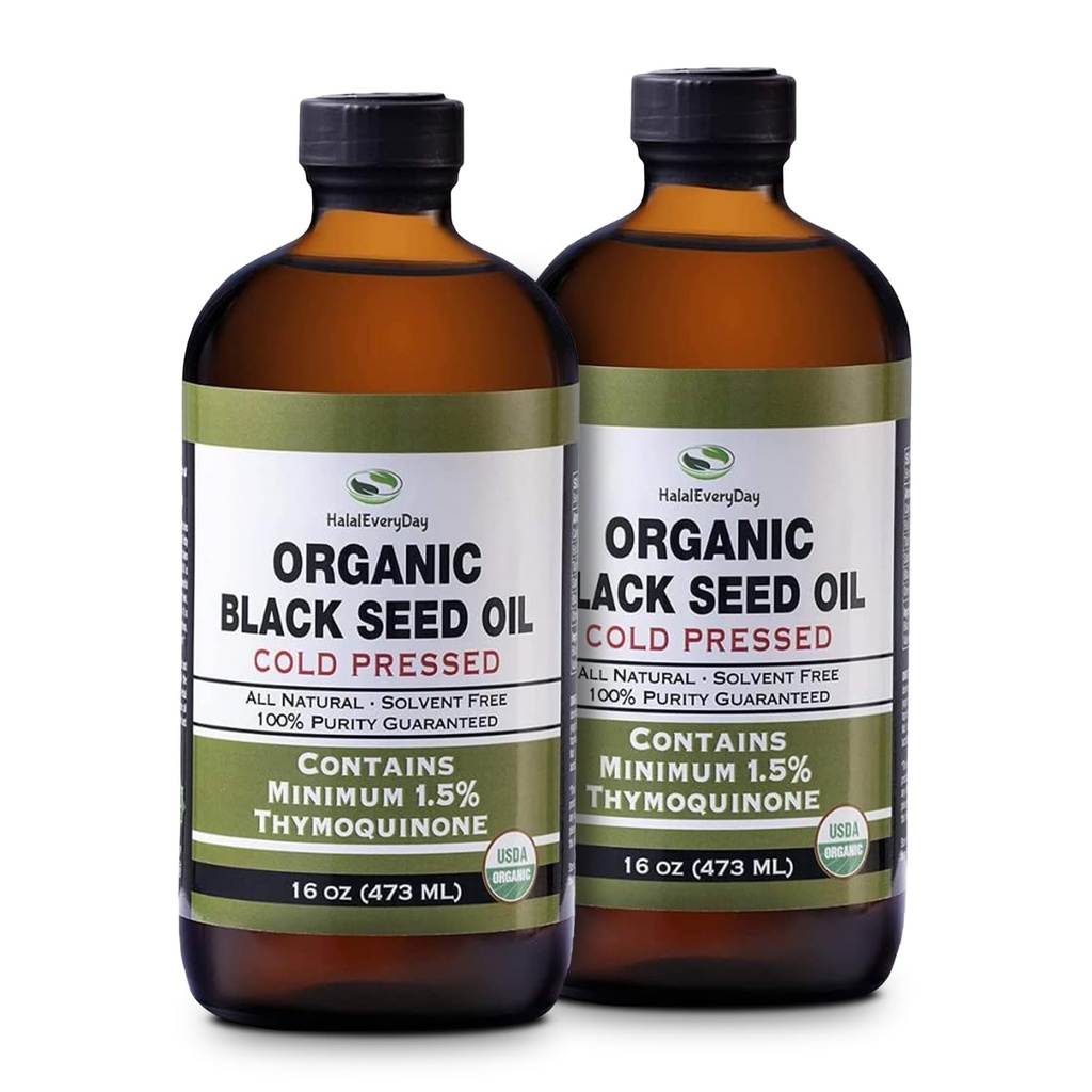 Ulei de semințe negru organic - USDA Certified Cold presat Sticla de sticlă Peste 1,5% Thymochinonă 3X puterea turcească negru Cumin Nigella Sativa non-GMO 100% ulei de semințe negre pură (32oz sticlă (2X16) Flacon)