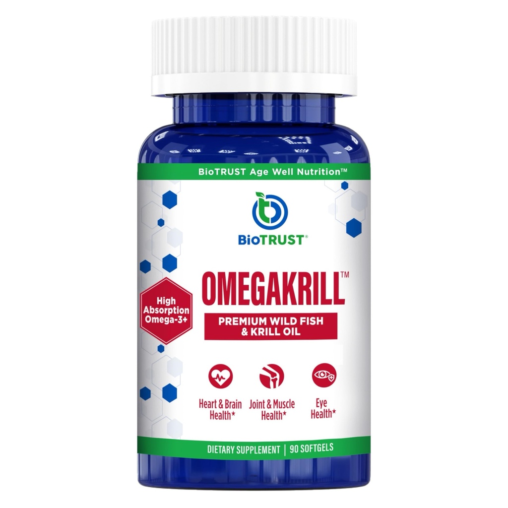 BioTrust OmegaKrill EPA & DHA Omega 3 Supliment, pește și ulei Krill pentru a oferi sprijin pentru articulații, inimă, creier, ochi și piele (30 Serviri)