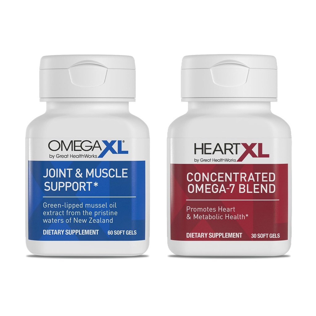 Suport comun OmegaXL - suport muscular natural, ulei Mussel cu vârf verde, Pastile Gel moale, Drug-Free, 60 Conte + HeartXL 30 Conte, potenta mare Omega-7 Blend