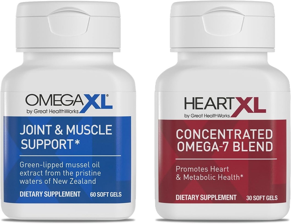 Suport comun OmegaXL - suport muscular natural, ulei Mussel cu vârf verde, Pastile Gel moale, Drug-Free, 60 Conte + HeartXL 30 Conte, potenta mare Omega-7 Blend