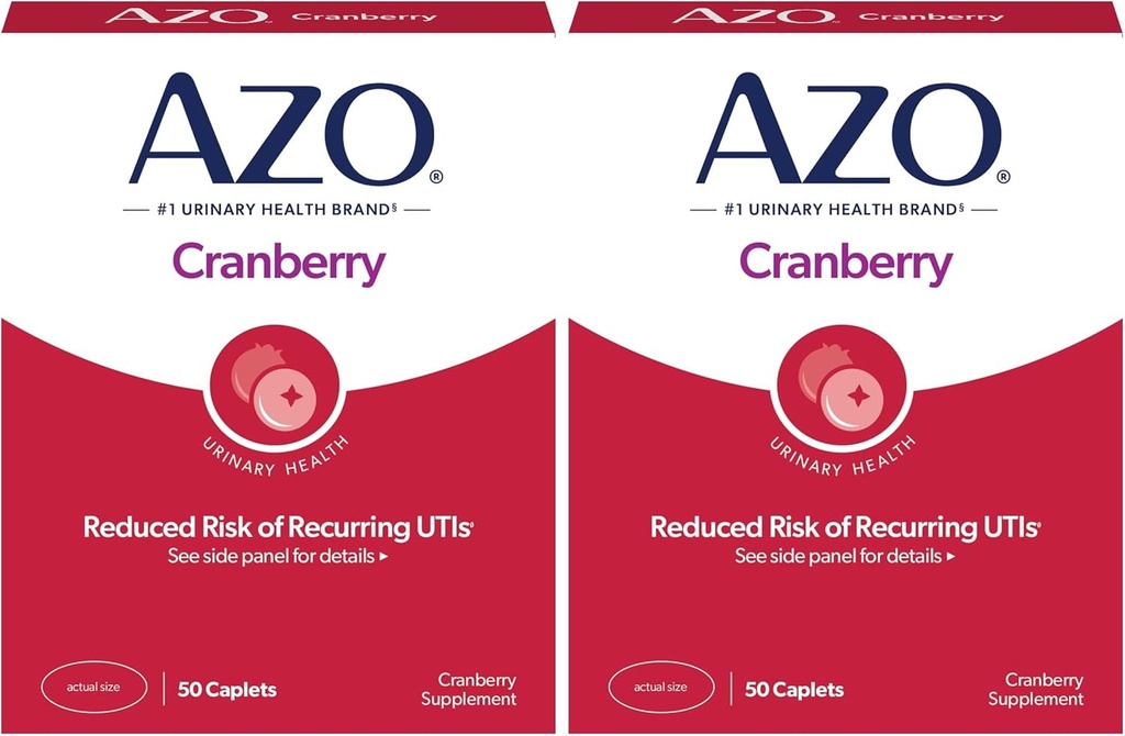 AZO Cranberry tractul urinar Suplimentul de sănătate, 1 Servire: 1 pahar de suc de afine, Pastile de zahăr fără afine, 50 Conte (Pachet de 2)