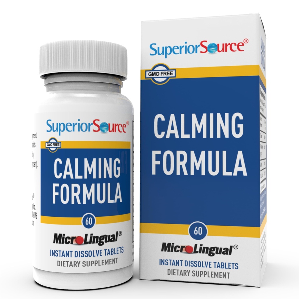Formula superioară de calmare a sursei, L-Theanină, Melatonina, sub tongue rapid dizolva tablete microlinguale, 60 CT, 5-HTP pentru conversie de serotonină îmbunătățită, suport de somn, non-GMO