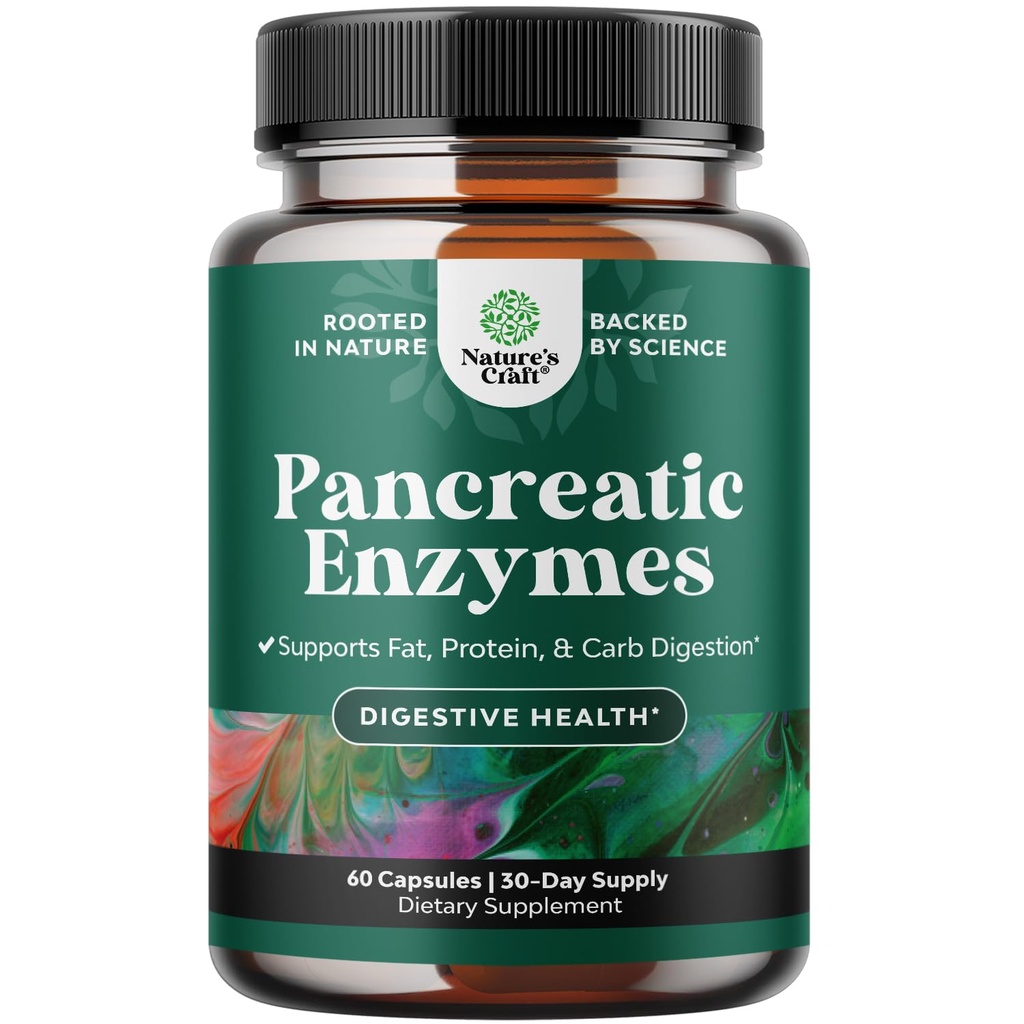 Enzime digestive pancreatice Digestive Digestion for Gut Health - Enzime digestive pancreatice pentru femei și bărbați cu Protează, Lipase & Amylase - Blooting, Stomac Health, Fat, Carb & Proteine - 60 Conte