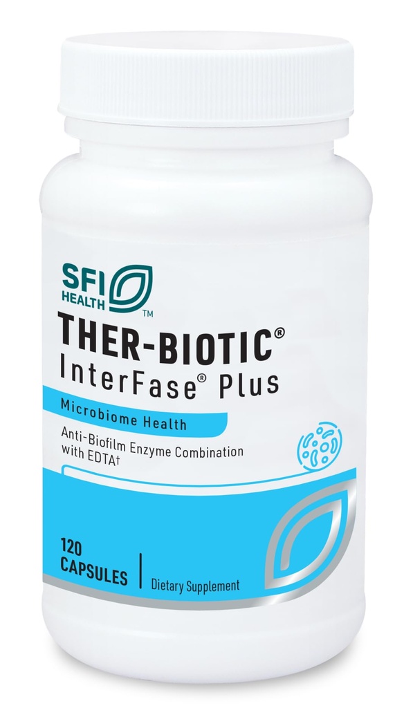 SFI Health Klaire Labs Ther-Biotic Interfaze Plus - Anti Biofilm Enzime cu EDTA pentru a sprijini Gut Flora, Toxin Cleanse & Full Body Detox - Promovarea Biofilm Matrix disruption (120 capsule)