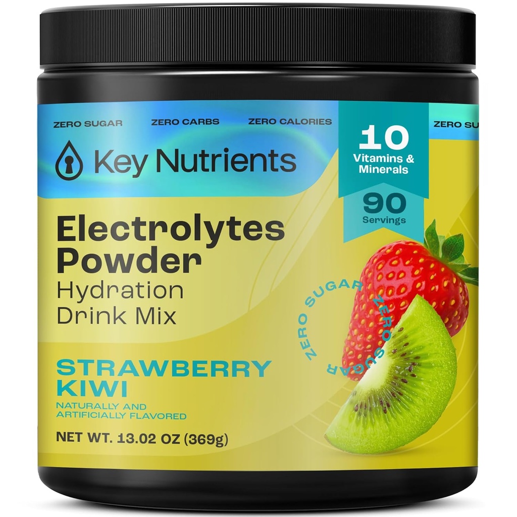 KEY NUTRIENTS Multivitamine Electroliti Pulbere fără zahăr - Juicy Căpșuni Kiwi Electrolit Pulbere - Rezistență & Suplimentul energetic - Pulbere de hidratare - Fără Calorii - 90 Serviri - Made in USA