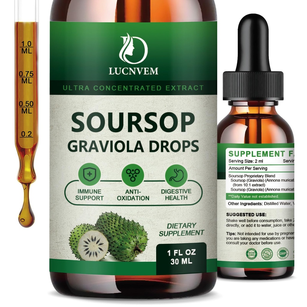 (2 ambalaj) Soursop organic Graviola picături lichide, Soursop Extract organic Pure pentru antioxidant natural, Suport Cell & Regenerare, Immune Boost, Soursop Bitters lichid bogat în multivitamine - 2 FL OZ