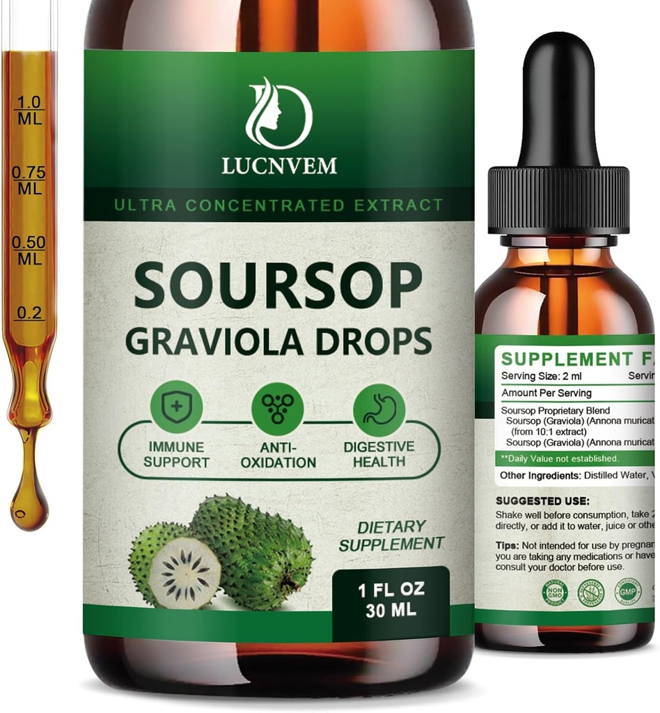 (2 ambalaj) Soursop organic Graviola picături lichide, Soursop Extract organic Pure pentru antioxidant natural, Suport Cell & Regenerare, Immune Boost, Soursop Bitters lichid bogat în multivitamine - 2 FL OZ