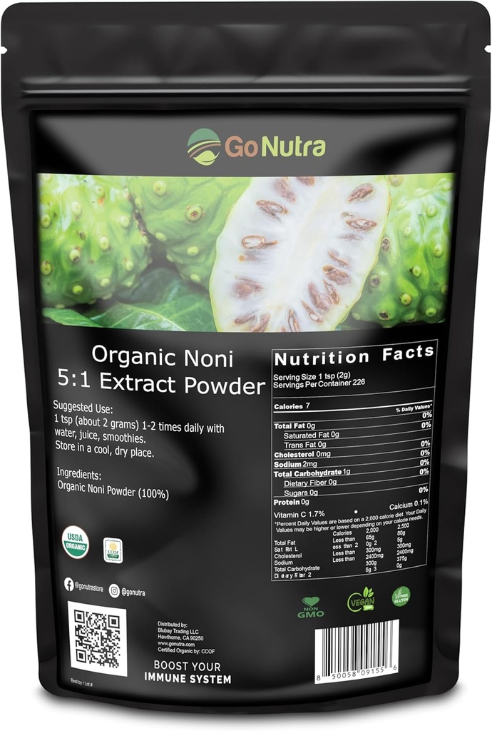 Noni Fruit Powder Organic 5:1 Extract Pur 1lb. (16 oz) Superfood Noni Powder