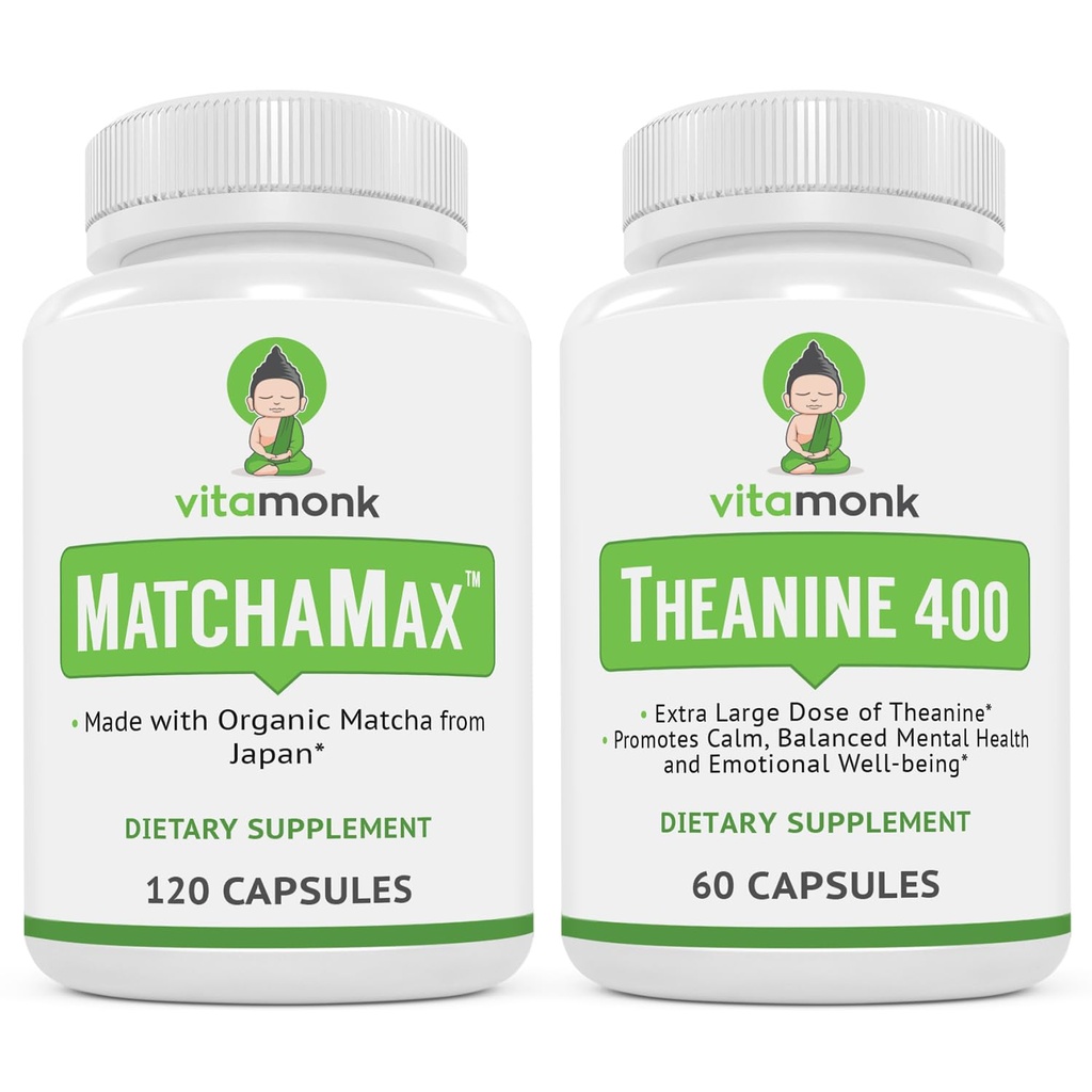 VitaMonk MatchaMax Matcha Capsule & L-Theanine 400mg - Boost Energy and Enhange Focus Bundle