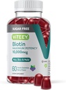 Gume Biotin Viteey pentru păr, piele, și unghii 10.000mcg - Zahăr gratuit - Gume de creștere a părului, Skin Healthy luminos, puternic de creștere a unghiilor sănătoase - Vegan, gluten gratuit, Gelatină gratuit- gustos aroma Berry