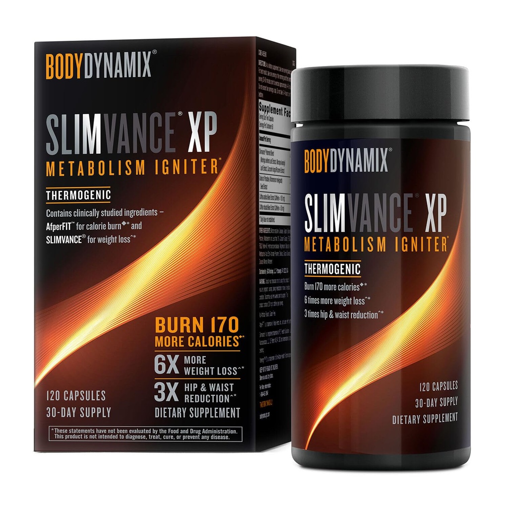 Slimvance XP Metabolism Igniter, Botanic Diet Support, Avansate termogenic, Arde mai multe calorii, Greutate & Pierdere de grăsime, Energie, Focus, pentru bărbați și femei, Ingrediente dovedite & Cafeina, 120 Conte, 30 SVG
