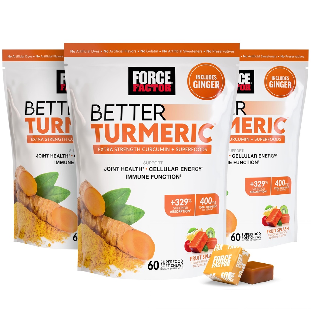 Factor de forță mai bine supliment de sprijin comun Turmeric pentru extra puterea de sănătate comună, Featuring HydroCurc Curcumin Turmeric cu Pepper negru pentru absorbţie superioară, fructe Splash, 180 Chews moale