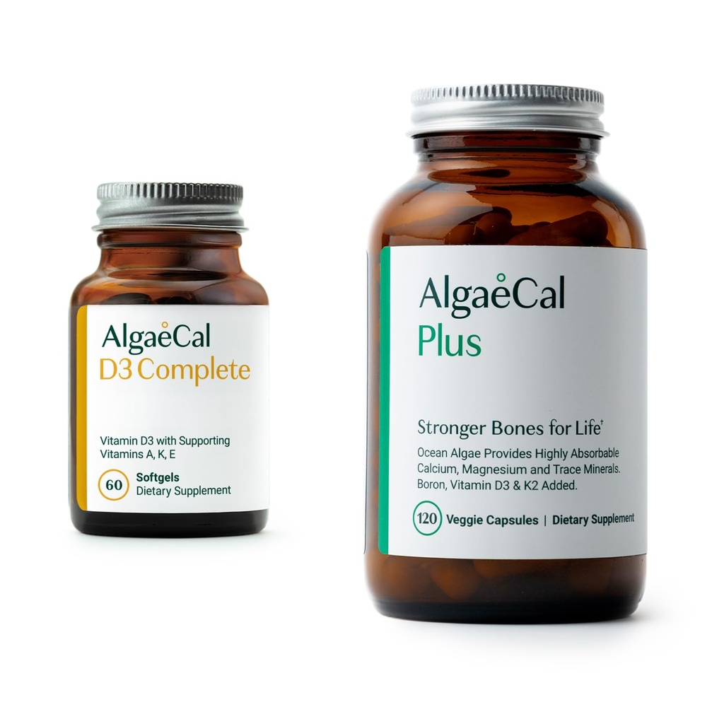 ALGAECAL Bundle - D3 Complet (1000 UI) + K2, vitamina E, vitamina A și calciu pe bază de plante pentru oase mai puternice