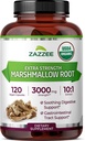 Zazzee USDA Organic Marshmallow Root 10:1 Extract, 3000 mg Putere, 120 capsule Vegan, 4 Luna de aprovizionare, Standardizat, concentrat 10X Extract, 100% Vegetarian, All-Natural, Non-GMO, Made in the USA