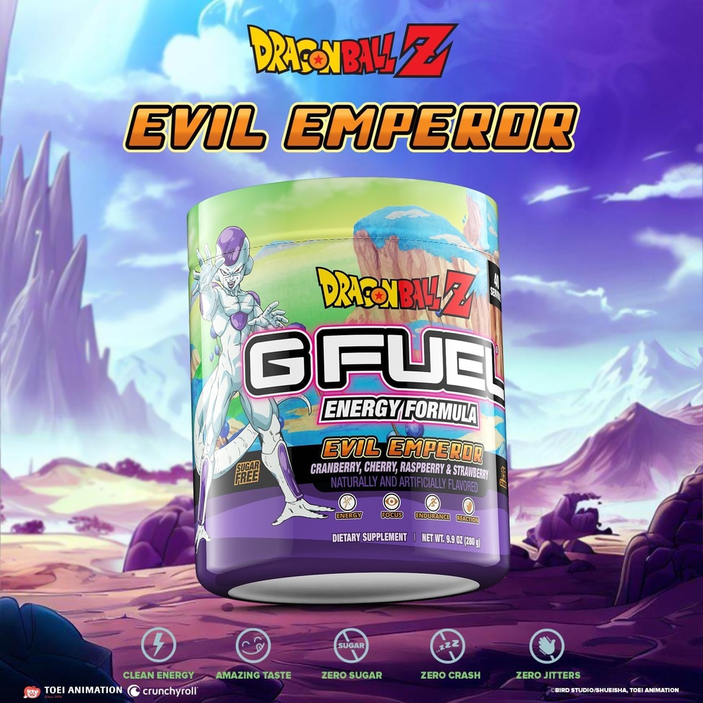G Fuel Dragon Ball Z Energetic Drink Powder, Pre Workout Cafeina Mix pentru Gaming, Sugar Free Focus Amino, Vitamina + Antioxidanti, 9,9oz (Berry Medley, 40 Servings)