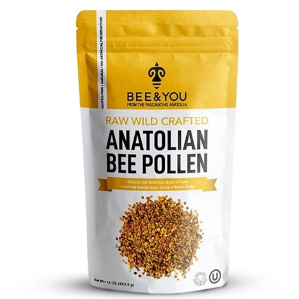 Bee and You Bee Pollen Granule, 16oz (1lb) sac, 100% pur, Supliment natural, Antioxidanți, Proteine, Vitamine, Aminoacidi, pentru adulți, Femei, Bărbați