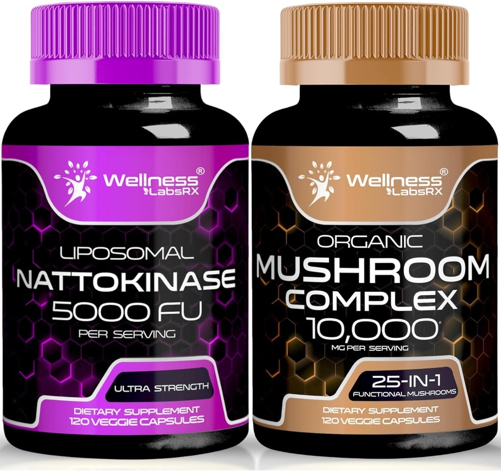 Capsulele suplimentare de nattokinază - 5000 FU - Enzime de la pur japonez Natto Extract de mușuroi - 10000 mg - 25 în 1 capsule complexe de ciuperci