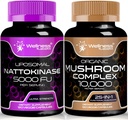Capsulele suplimentare de nattokinază - 5000 FU - Enzime de la pur japonez Natto Extract de mușuroi - 10000 mg - 25 în 1 capsule complexe de ciuperci