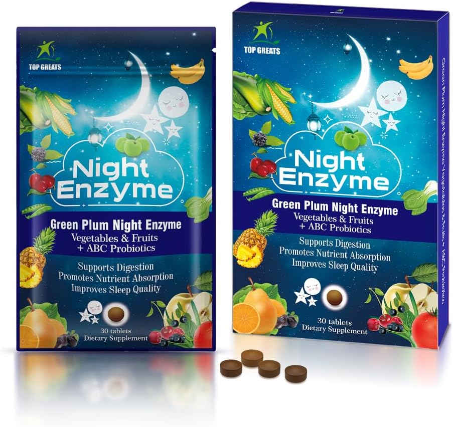 Enzime de noapte, Daily Multi Digestive Enzime, Prună verde și legume cu probiotice, relief Blooting, o mai bună calitate a somnului, pentru bărbați și femei, Promovează Digestive Health- 30 comprimate