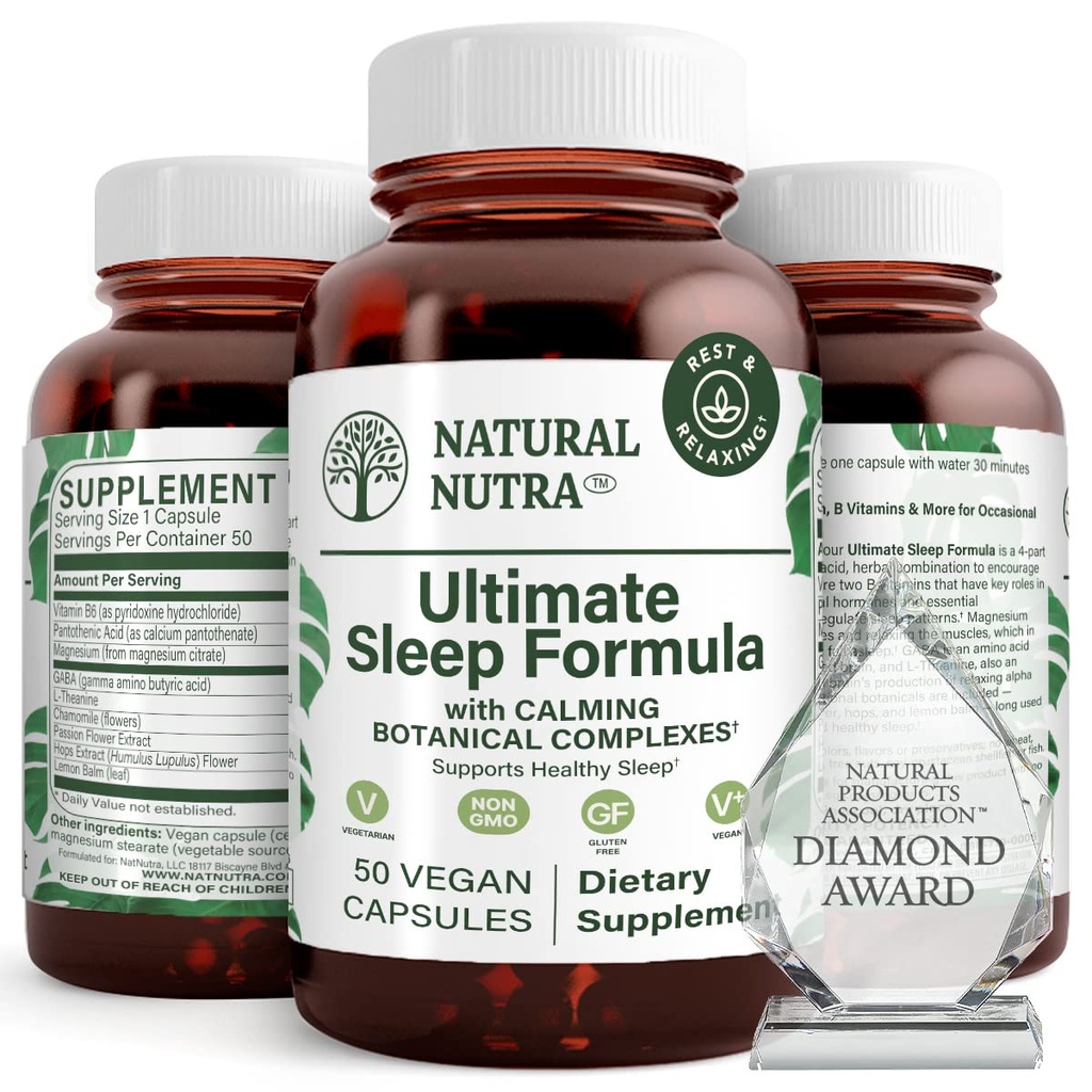 Natural Nutra Ultimate Formula de somn, Mușețel pentru a sprijini relaxarea și reducerea anxietății pe timp de noapte, Ajuta să cadă mai repede somn, 50 Capsule