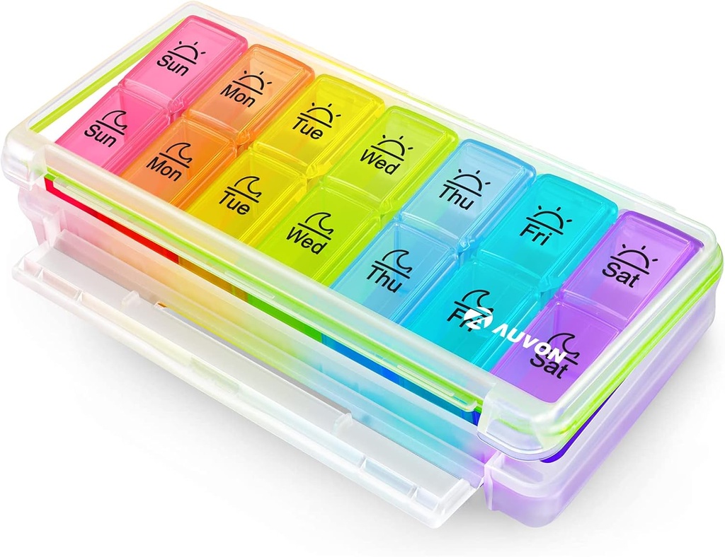 Auvon Weekly Pill Organizator 2 ori pe zi, Large 7 Day AM PM Pilula Organizator, Daily Pill Case cu umiditate-Proof & Design Compartimente detașabile pentru Hold Vitamine, Ulei de pește, Suplimente, Medicamente