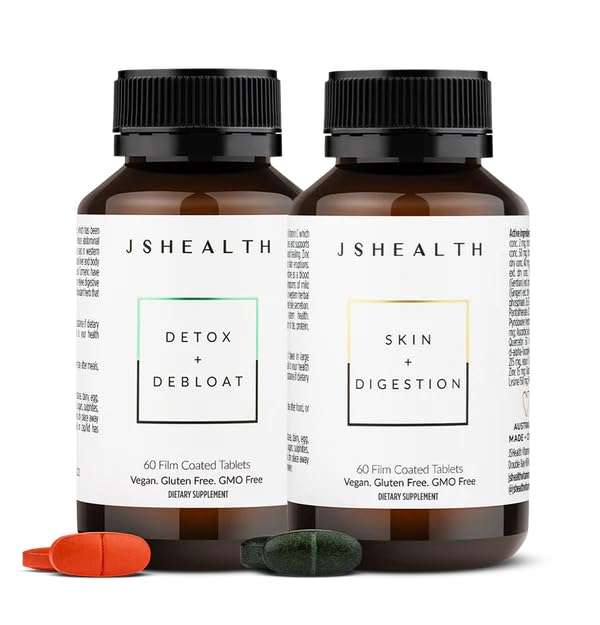 JSHealth Vitamins Digestion Support Bundle - Include detox + Debloat Ficat Health Formula & Skin + Digestion Supplements