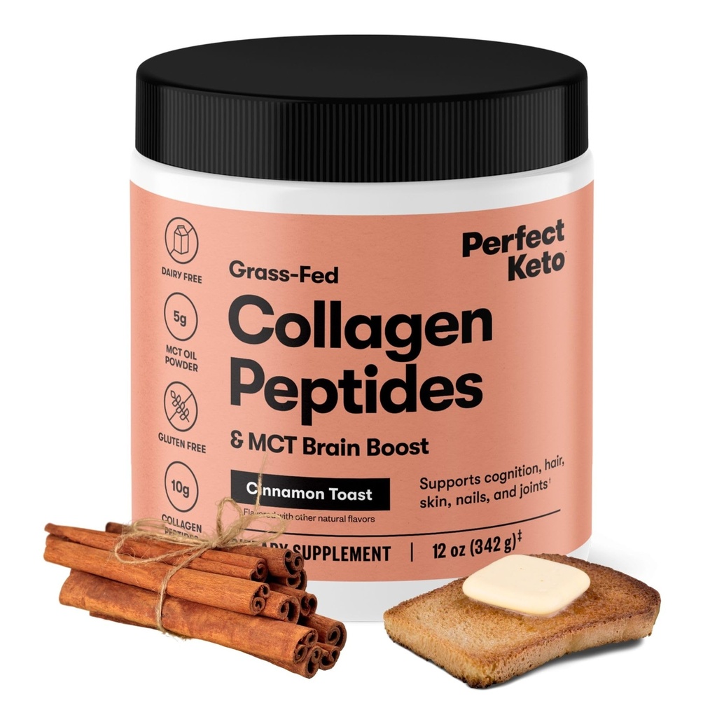 Keto Colagen Peptide Perfecte Pulbere de proteine cu ulei MCT, Colagen hidrolizat, Tip I & III Supliment, Gluten Grass Grass Fed, Carb scăzut, Keto Coffee Creamer, Colagen pentru Femei & Bărbați, Scorțișoară Toast