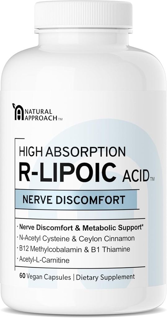 Acid R-LIPOIC cu ABSORPION înalt - Susţine sănătatea nervoasă - Degete de furnicături, mâini, degete de la picioare şi picioare - Susţine îmbătrânirea sănătoasă, sănătatea cardiovasculară şi bunăstarea generală* - 60 capsule Vegane