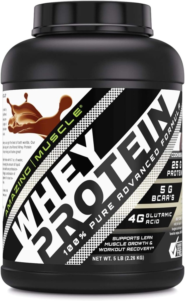 Muşchi uimitor 100% whey pulbere de proteine * Formula avansată cu izolat de proteine Whey împreună cu concentrat de proteine Whey Filtrate Ultra (Cookie & Cream, 5 Lb)