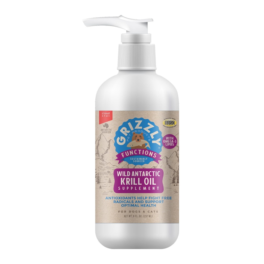 Grizzly Pet Produse Krill lichid antioxidant produs pentru câini și pisici, 8 Ounce