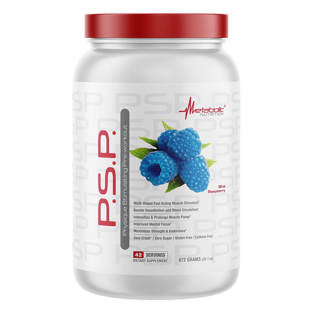 Metabolic Nutriție P.S.P. Fizique Stimularea PreWorkout 672g Zero Sugar Cafeina gratuit (Zmeură albastră)