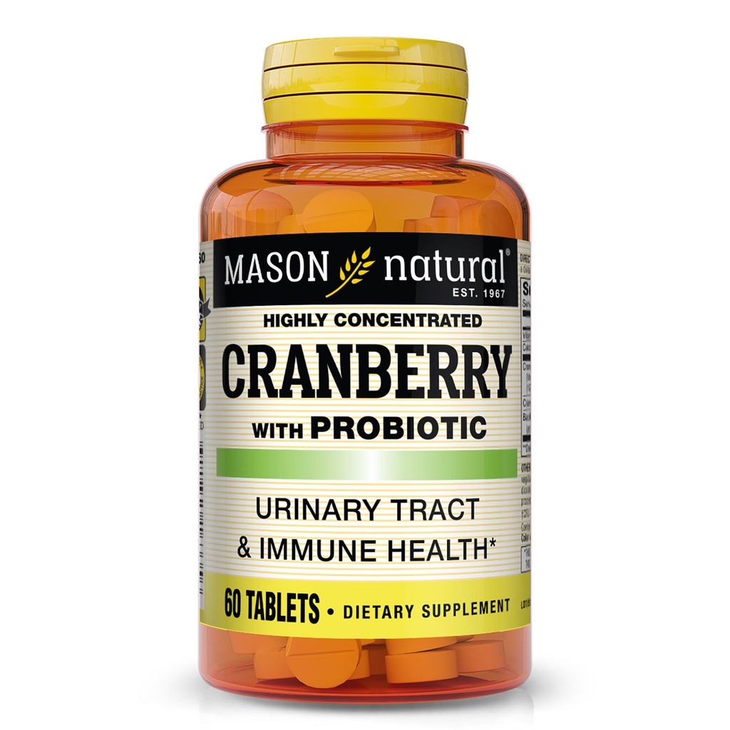 MASON NATURAL Cranberry cu Probiotic, 2 lună de aprovizionare, extrem de concentrat, susține normal Imun sănătate și sistem urinar, 60 comprimate