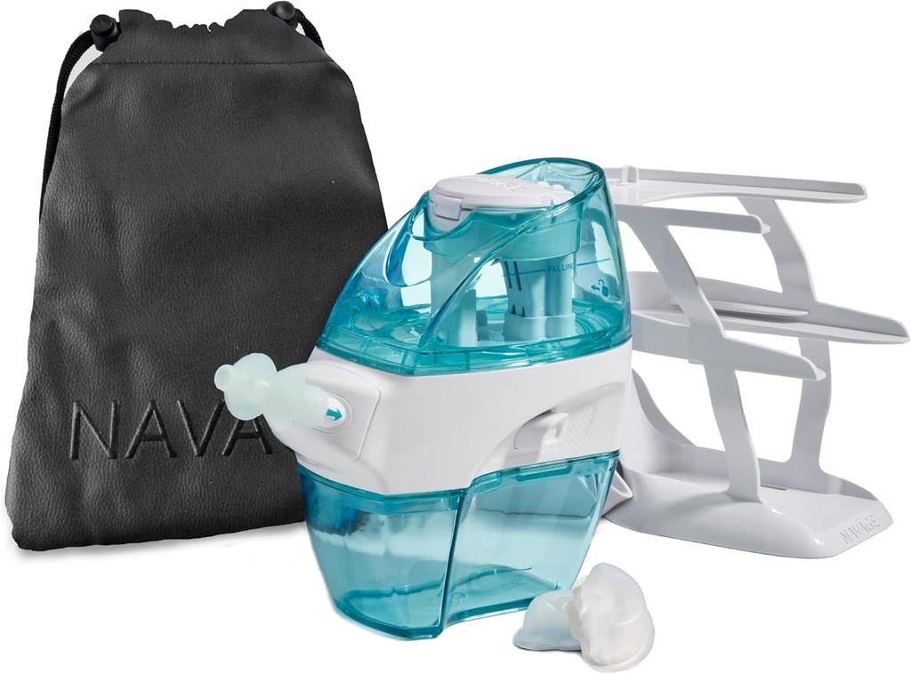 Navage Deluxe Bundle Sistem de irigare Nasal - Saline Nasal Clătire Kit cu 1 Nose Cleaner, 30 Sare Pods, Black Travel Bag și 1 Countertop Caddy