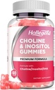 Choline Inositol Gummies prenatale, Supliment de colină masticabilă cu DHA, Vitamină prenatală pentru femei şi copii, Sistem nervos de sprijin, Imune & Brain Health, Aroma de căpşuni Vegane, Sugar Free, 60 Ct