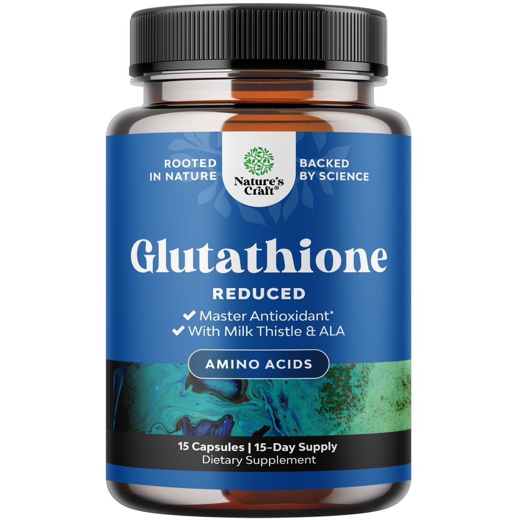 Supliment Glutatione redus cu lapte Thistle - 500 mg per Servire L Glutatione pur cu Alfa Acid lipoic și lapte Silimarin pentru radiația pielii, suport hepatic și suport imunitar - 15 Conte