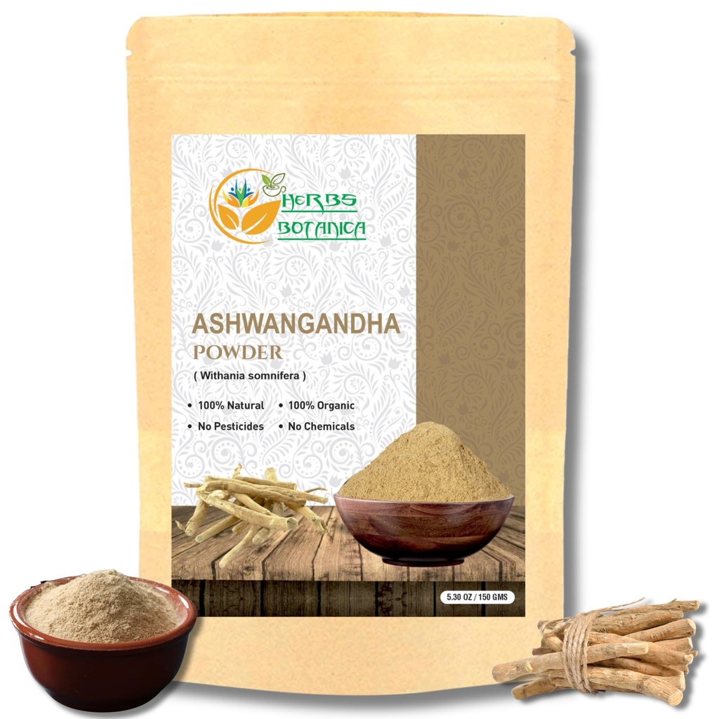 Herbs Botanica Ashwagandha Root Powder Withania Somnifera Powder Ashwaganda Ayurvedic Herbal Supplement Support and Force 5.3 oz