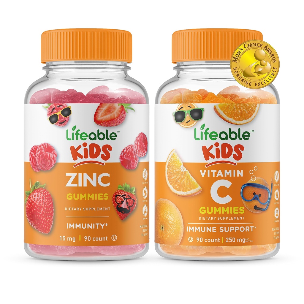 Zinc de viață copii + vitamina C copii, gume Bundle - mare Tasting, Supliment de vitamine, gluten gratuit, OMG gratuit, guma de mestecat