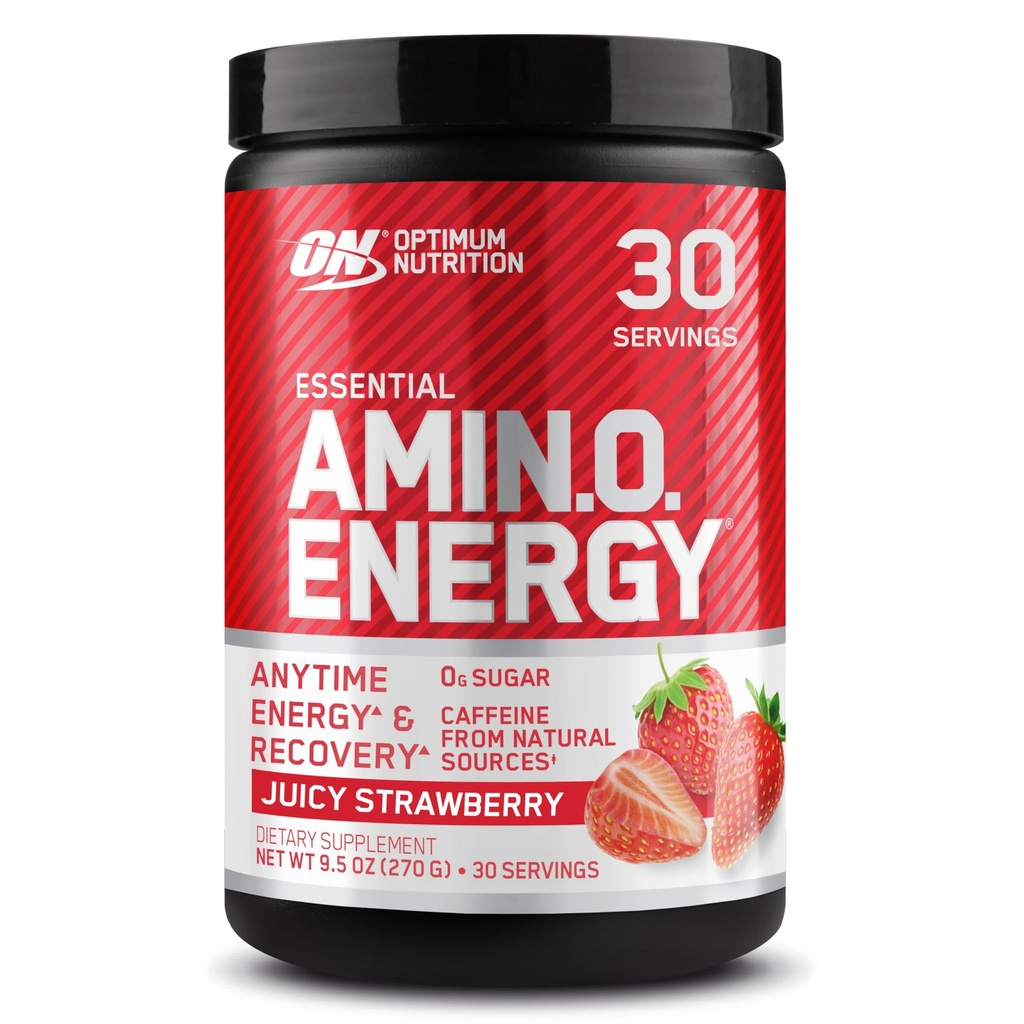 Optimum Nutrition Amino Energy - Pre Workout cu ceai verde, BCAA, Amino Acids, Keto Friendly, Green Coffee Extract, Energetic Powder - Juicy Strawberry Burst, 30 Servings (Packaging May Vary)