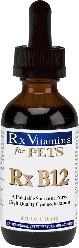 Rx Vitamine Rx B12 pentru câini și pisici - Vitamina B12 Supliment lichid pentru animale de companie - Vitamine de câine pentru rasa mici și mari - Cat Provizii de sănătate - 4 oz.