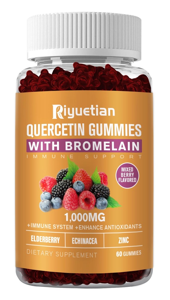Querbetin cu Bromelain, Zinc & Vitamina C - Cardiovasculară, Aging Support Vitamine masticabile - Vegan - Querbetin pur pentru copii și adulți - Non-GMO 60 Count