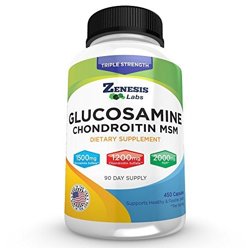 Zenesis Labs Glucosamină Sulfat + Chondroitin + MSM Combinaţie Joint & Cartilage Supliment 450 Capsule (Bulk 90 Day Supply) 1500mg, 1200mg, 2000mg per Serving