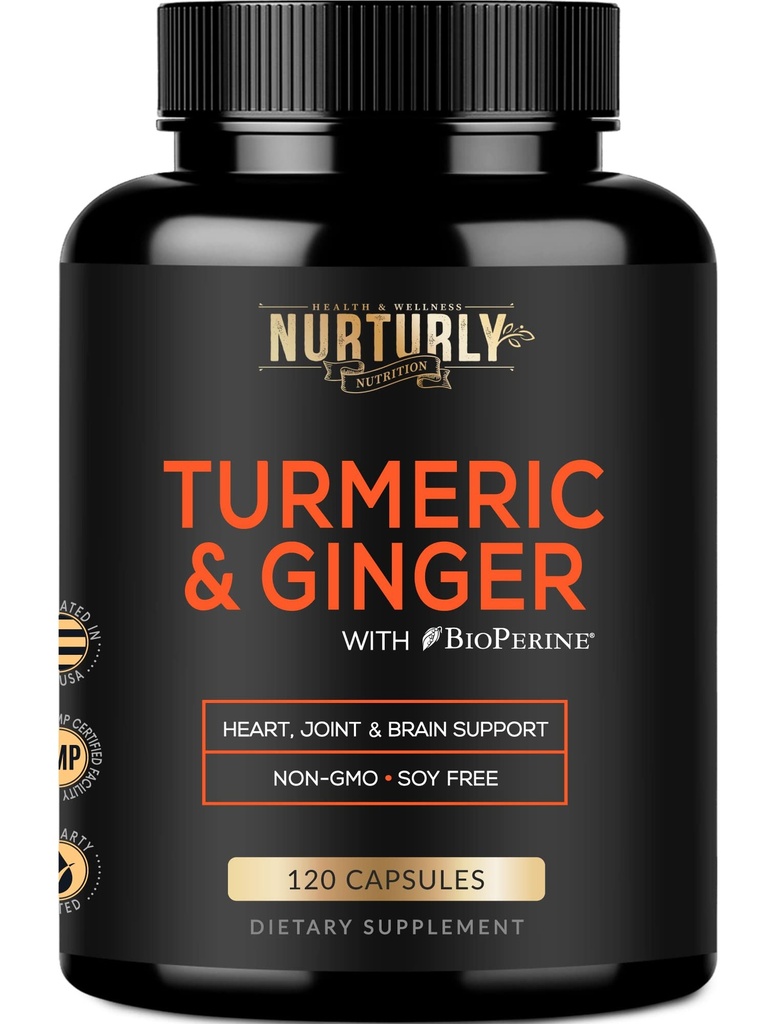 Curcumina turmerica cu bioPerina si ghimbir, piper negru si 95% curcuminoide - Suplimente Turmerice de mare absorbtie pentru sanatate in vatra - non-GMO, gluten gratuit - 120 capsule
